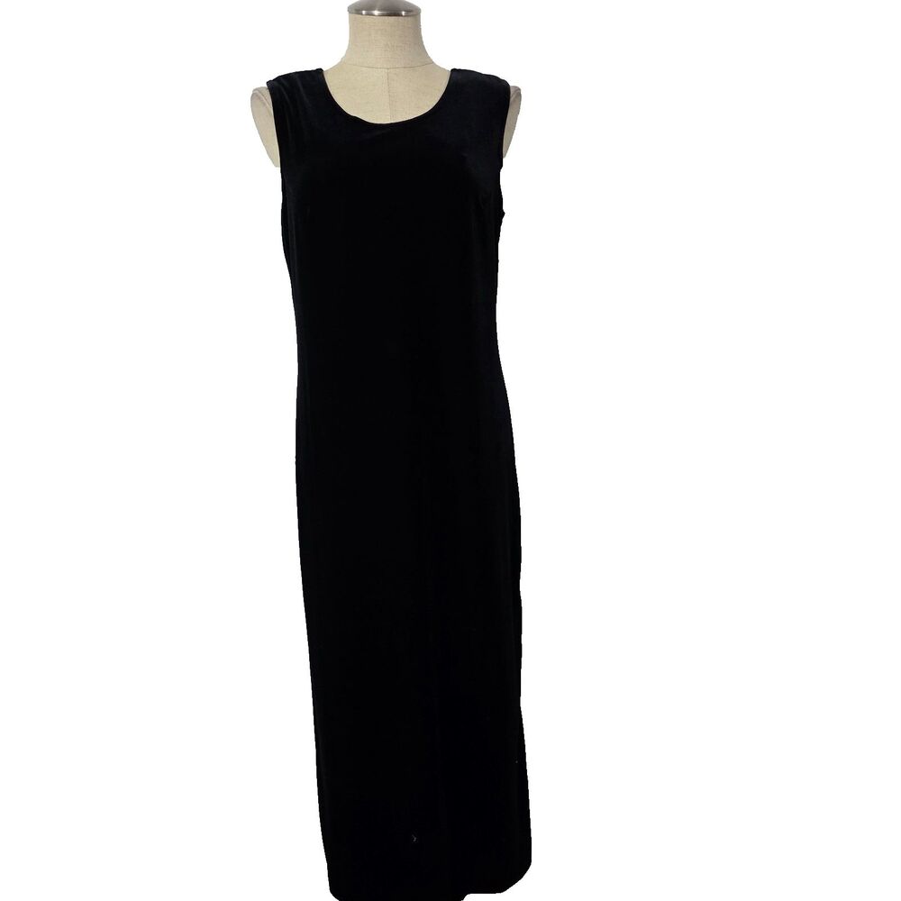 NWT Vtg R &M Richards By Karen Kwong Black Soft Velvet Maxi Dress Made in USA 8